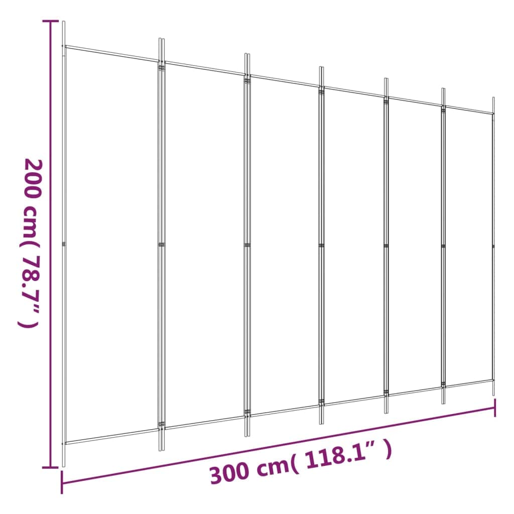 Generico Divisorio a 6 Pannelli Bianco 300x200 cm Tessuto,Bianco,5.51kg,350190