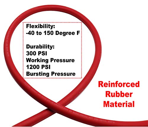 Yotoo Rubber Lead-In Air Hose 3/8-Inch By 6-Feet 300 Psi Heavy Duty, Kink Resistant, All-Weather Flexibility With 1/4-Inch Brass Male Fittings, Bend Restrictors, Red #TOP1