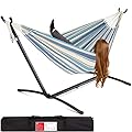 Best Choice Products Double Hammock with Steel Stand, Indoor Outdoor Brazilian-Style Cotton Bed w/Carrying Bag, 2-Person Capacity - Ocean