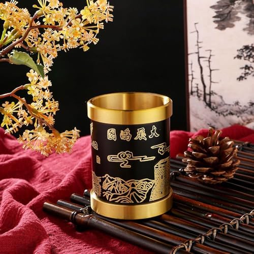 梅兰竹菊笔筒五牛图笔筒桌面摆件 Feng Shui Gourd Keychain with Five Emperors Money Bring Good Luck and Wealth,home Office Other Scenes and Gifting 大展宏图笔筒 image 5