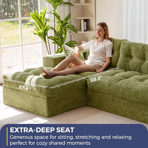 Image of MAXYOYO Modular Sectional Sofa with Ottoman and Loveseat, Cloud Boneless Couch with Layered Cushion, Flexible Module Combination Sofa for Living Room, No Assembly Required,Green