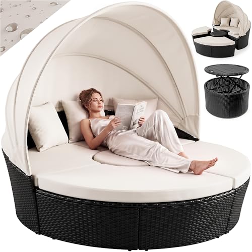 Casaria® Salon de Jardin Noir Rond 185 cm de diamètre Ensemble en polyrotin avec Coussins et...