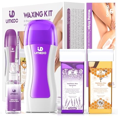 Roll on Wax Kit, Wax Roller for Hair Removal, Portable Waxing Roller Kit including 2 Soft Wax Cartridges & 50 Pcs Wax Strips & 1 Post Oil Cover