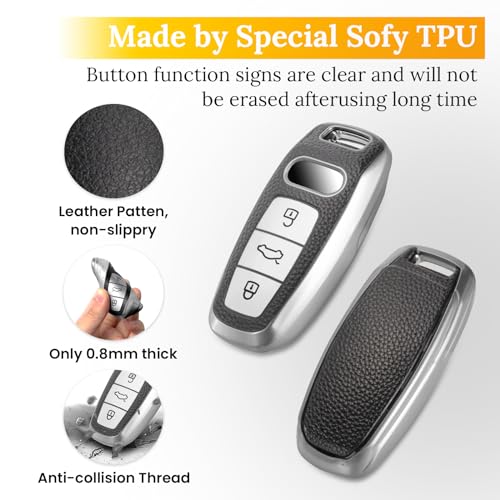 Image of Key Fob Cover for Audi, Leather-Style Keychain Tab Cover, Silver