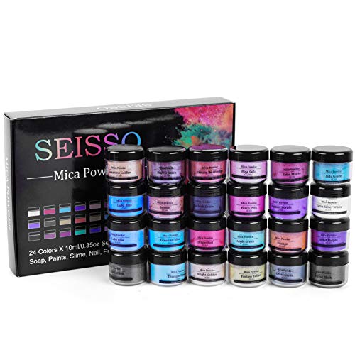 Epoxy Resin Dye 24 Colors Mica Powder Set Pearlescent Glitter Pigment for Lip Gloss, Makeup, Resin Jewelry, Fine Arts, Craft Projects (0.35 oz Each Color)