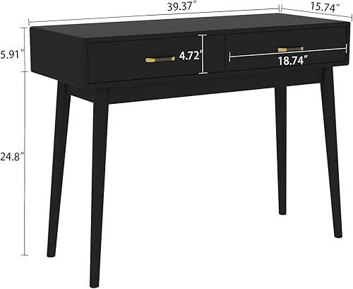 Miniatura 2 de Escritorio para computadora blanco con 2 cajones de almacenamiento para oficina en casa, mesa de trabajo moderna para laptop, mesa de trabajo.