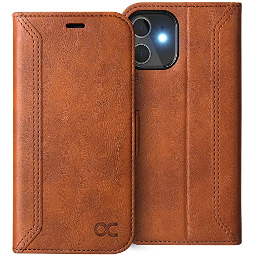 OCASE Retro Series Compatible with iPhone 12 Mini Case [Card Slots][RFID Blocking][TPU Inner Shell ][Kickstand] PU Leather Flip Folio Phone Cover 5.4 inch -Brown