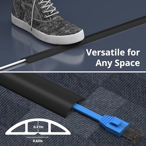 Image of ZhiYo 5.6ft Cord Covers for Wires on Floor, Cord Hider Floor Hide Extension Cords, Soft PVC Cable Cover Cable Protector, Wire Cavity W0.62in H0.31in, Beige
