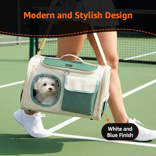 Image of Amazon Basics Premium Pet Carrier Backpack | White- Sage Green | Spacious and Breathable Design | Durable Travel Bag for Cats, Kittens and Puppies | 41cm x 26cm x 30cm