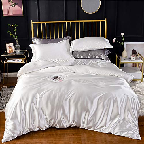 White Ivory Luxury Silk Bedding Set. Include Silk Duvet Cover, Silk Pillow Sham