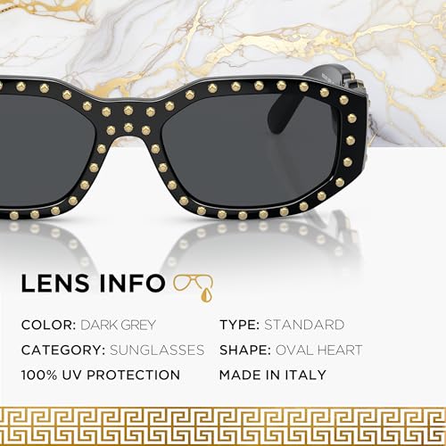 Versace VE4361 53mm Non-Polarized Oval Heart Sunglasses for Men – Black Injected Frame with Black Temples, 100% UV Protection, Lightweight & Comfortable Sunglasses, eShades Eyewear Kit Included4