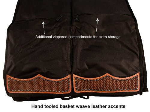 Tahoe Premium Durango Western Garment Carry and Storage Bag - Three Layer Waterproof Padded Construction - Hand Tooled Basket Weave Leather Accents4