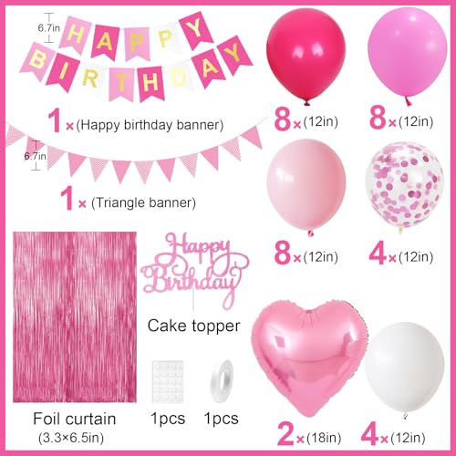 Image of Hot Pink Birthday Decorations For Girls, Birthday Birthday Balloons Set