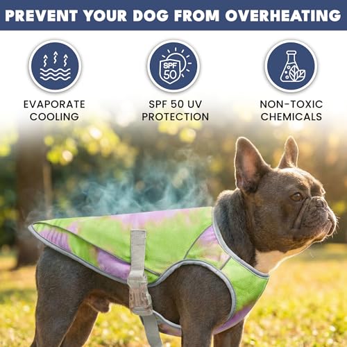 Image of Spark Paws Dog Cooling Vest - SPF 50 UV Sun Protection - Summer Heat Relief Gear for Dogs, Lightweight, Evaporative Cooling - Dog Anxiety Relief Vest During Hot Days - Neon Purple - Size M