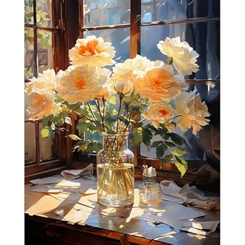Flower Paint by Number for Adults-Floral Paint by Numbers for Adults Beginner,Flowers Paint by Numbers for Gift Home Wall Decor(Flowers,16x20 inch) Cover