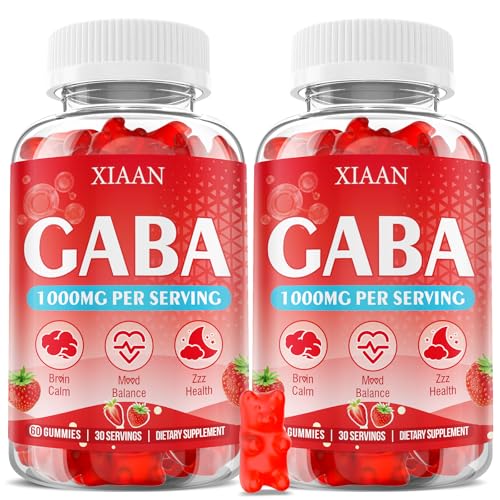 XIAAN GABA Gummies 1000mg for Kids & Adults Chewable GABA Supplements with L Theanine 5-HTP Ashwagandha Vitamins B6 B12 D3 for Calm & Zzz Sugar-Free/Vegan Strawberry Flavor 120 Count