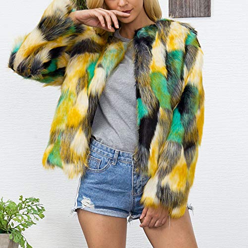 Faux Fur Coat Women Colorful Winter Coats Color Block Fleece Jacket Fall Jackets Fashion Open Front Cardigan Outwear #TOP2