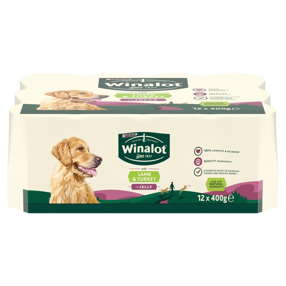 WINALOT Wet Dog Food Turkey & Lamb 12x400g Cans Mixed in Jelly Adult Dog Food