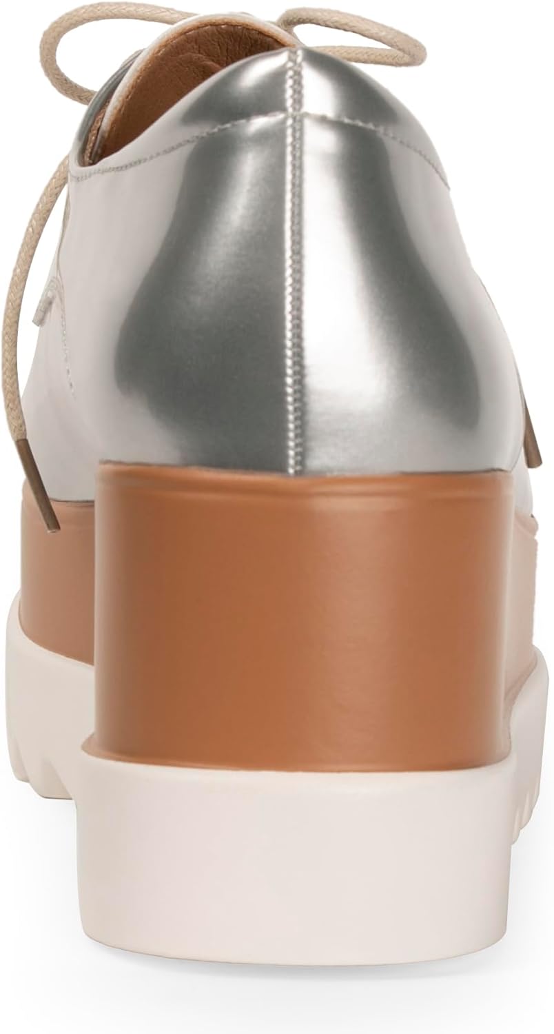 Women's Platform Oxford Shoes Classic Chunky Patent Leather PU Square Toe Wedges Casual Lace Up Sneakers - Image 4