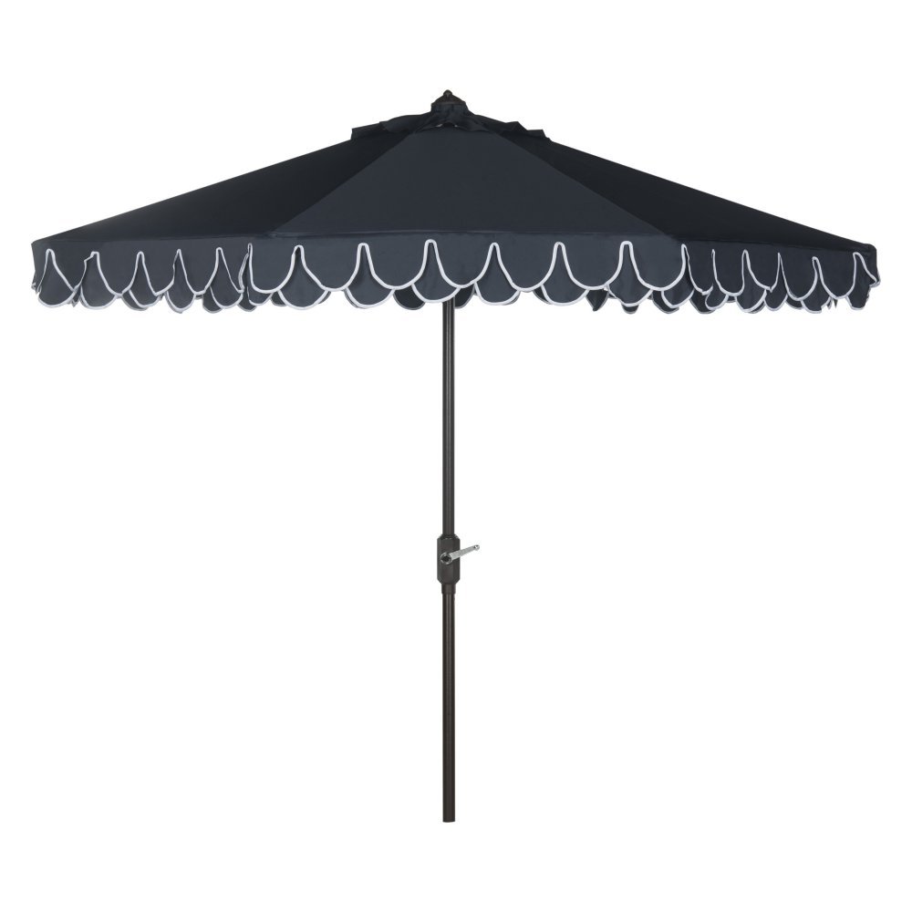 SAFAVIEH PAT8006A Outdoor Collection Elegant Valance Auto Tilt Umbrella, 9', Navy/White