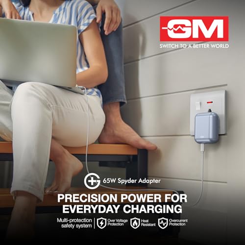 Image of GM G+ 65W Spyder GaN Charger | Foldable Indian Pin | Travel Friendly | Compact Dual-Type-C Port | Fast Charging for iPhone, Samsung, Laptop, MacBook Air, MacBook M4 | 1 Year Warrant | Light Blue