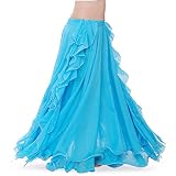 ROYAL SMEELA Women's Belly Dance Chiffon Skirt ATS Voile Maxi Full Dress Bellydance Skirts Lightblue