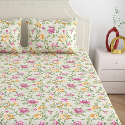 Image of Home Ecstasy 100% Cotton King Bedsheet with 2 Pillow Covers - (Size 108 x 108 inches, 140 TC, Colour - Beige)