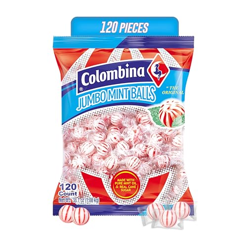 Colombina Jumbo Peppermint Balls, Individually Wrapped Red & White Hard Candy Delights, 1 Pack (120 Count)