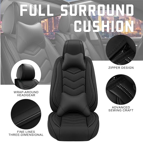 Image of CTDS Car Seat Covers for VW Tiguan 2009-2026, Stylish Sport Seat Cover, Premium Nappa Leather Car Seat Cover. Automobile Seat Covers Sets.(Luxury 2 Seats /Pure Black)