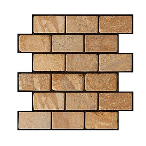 SHINGONE 10 Sheets Peel and Stick Tile Stickers Backsplash for Kitchen, 12"×12" 3D Brick Stick on Tiles Splashback, Self Adhesive Waterproof Vinyl Wall Tiles for Bathroom Decorative