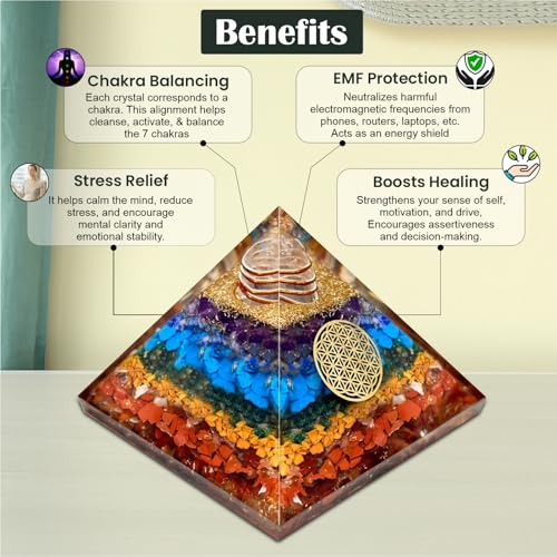Image of JD FRESH Original 7 Chakra Crystal Laxmi Pyramid Vastu for Home for Good Luck /Money & Wealth /Spiritual Gift /Showpiece for Living Room /Home Decor