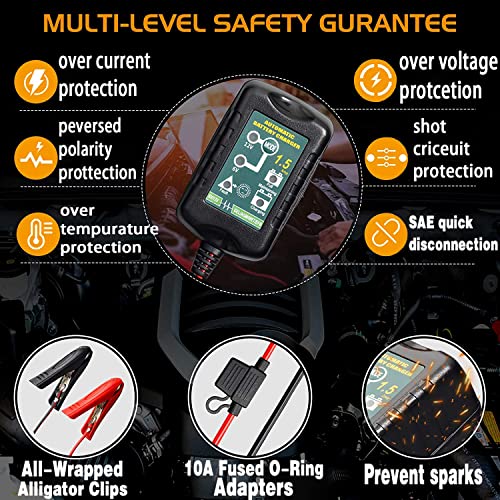 Tpe TPE-LA-612-1M Battery Charger Automatic 6V 12V 1.5A, Trickle Charger Suitable For Agm Gel Sla Vrla Flood Lead-Acid Batteries, Starting Batteries For Auto Car Motorcycle, Dual Voltage Output Detection And Repair thumb #4
