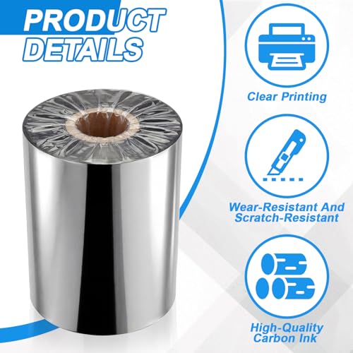 Image of Maitys 12 Rolls 4.33'' x 1476' Resin Enhanced Wax Printer Ribbon Bulk Black Thermal Transfer Label Ribbon 1'' Core Ink Out 1 Roll Compatible with Zebra Zt230 Zt410 Zt420 Zt610