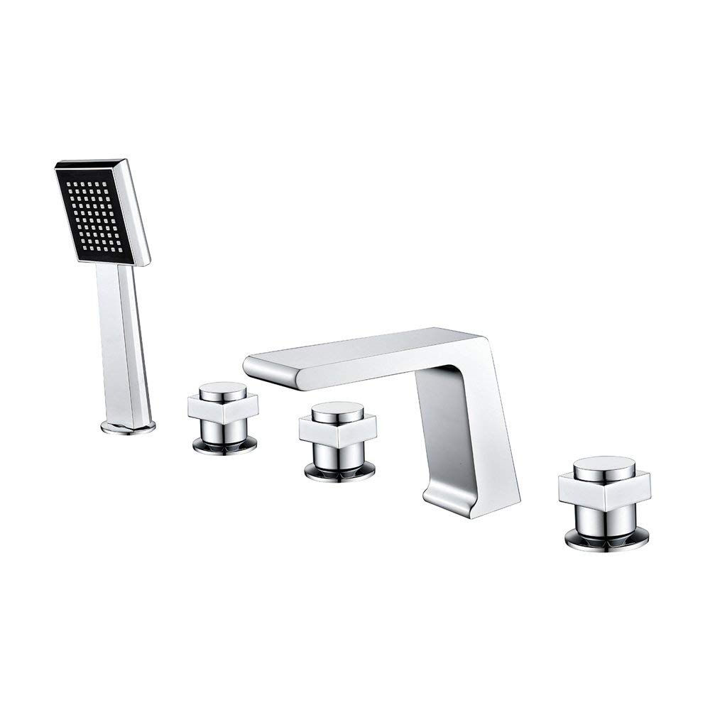 AYCDL Waterfall Tub Filler Faucet with Handheld Shower Head, Widespread Tub Faucet Set Deck Mount 5 Holes Bathtub Faucet Chrome Tub Tap for Bathroom