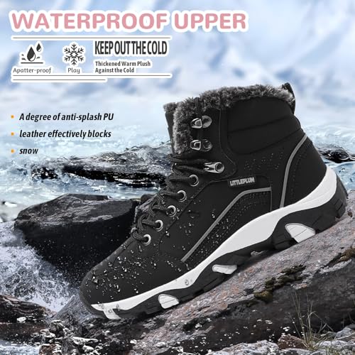 Littleplum Damen Winterstiefel Warm Gefüttert Trekking Schuhe Herbst Outdoor Schneestiefel Winterschuhe,Schwarz,41 EU