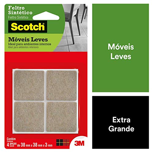 Scotch, 3M, Feltro Sintético para Móveis Leves, Quadrado, Marrom, Extra Grande, 4 unidades