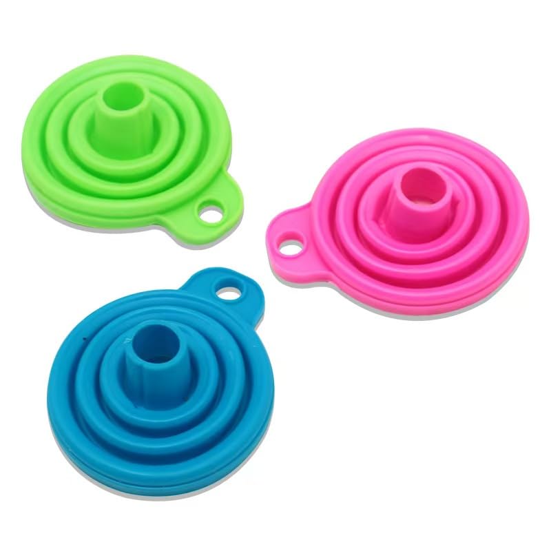 Kitchen Silicone Collapsible Funnel Set of 3, Small Flexible-Foldable-Cooking-Food-Grade Funnels for Filling Bottles, Perfume, Capsules, Oil Filter, Essential Oil, Spice