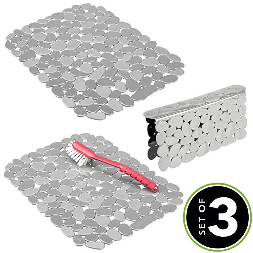 Tapis d'évier en plastique mDesign (lot de 3) gris clair pour double évier de cuisine - 3
