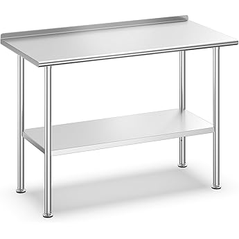 Stainless Steel Prep Table for Work, 24 * 48 Inch, High Load Bearing with Undershelf and Backsplash for Outdoor, Restaurants, Hotels, Workshops, Kitchens, Garages and Gardens