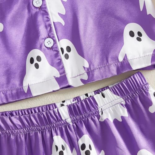 Ayalinggo Toddler Kids Halloween Pajamas Baby Girl Ghost Pjs Set Satin Silk Jammies (Purple Ghost Feather, 4-5 Years) — view 5