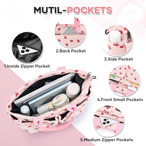 Corduroy Tote Bag for Women, Crossbody Bags, Mutil Pockets Handbag Tote Bag for Travel, Work4