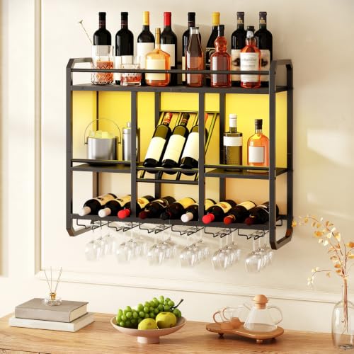 HOOBRO HOOBRO Wall Mounted Wine Rack, Wall Wine Rack with Stemware Holder & LED