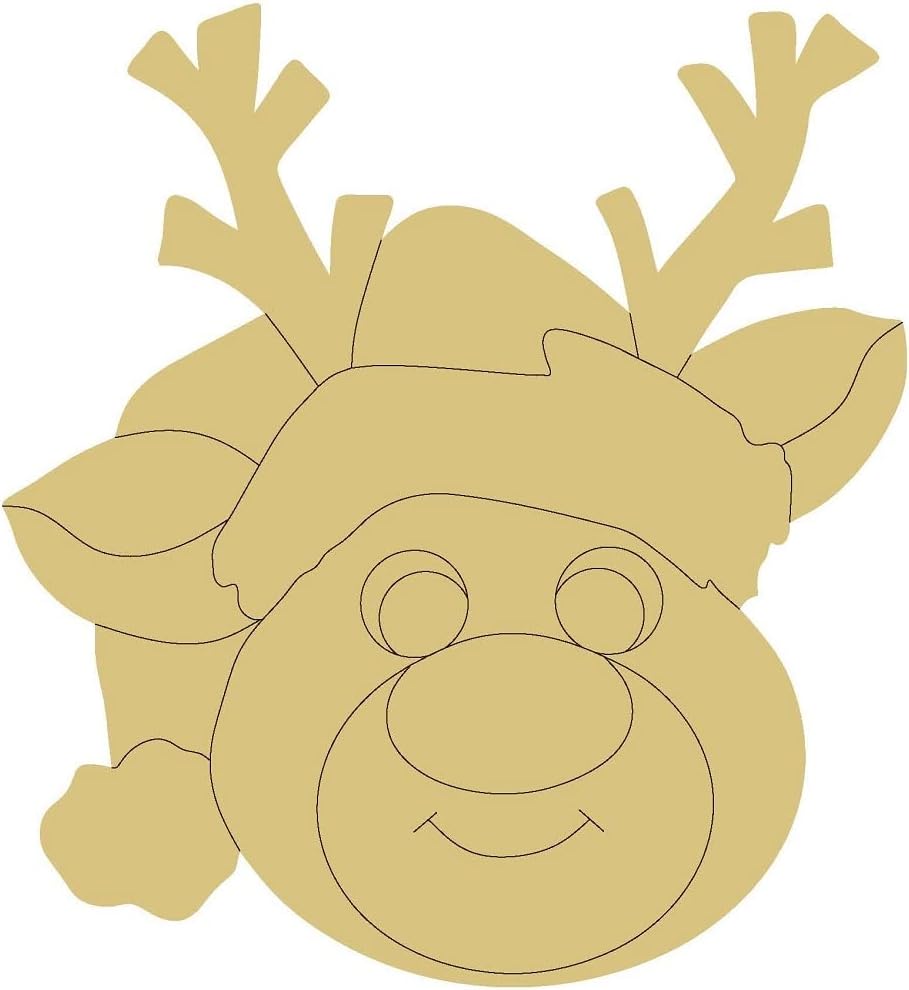 Reindeer Design by Lines Unfinished Wood Cutout Christmas Winter Door Hanger MDF Shape Canvas Style 13 Art 1