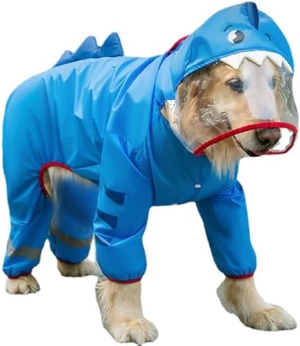 SLLS ゴールデンレトリバー/ラブラドール用 中大型犬レインコート 四本足完全防水 オールインクルーシブ雨天服 ヨシキリザメ柄 6XL サイズ 通気性メッシュ 雨天散歩用 ペットポンチョ 商品モデル