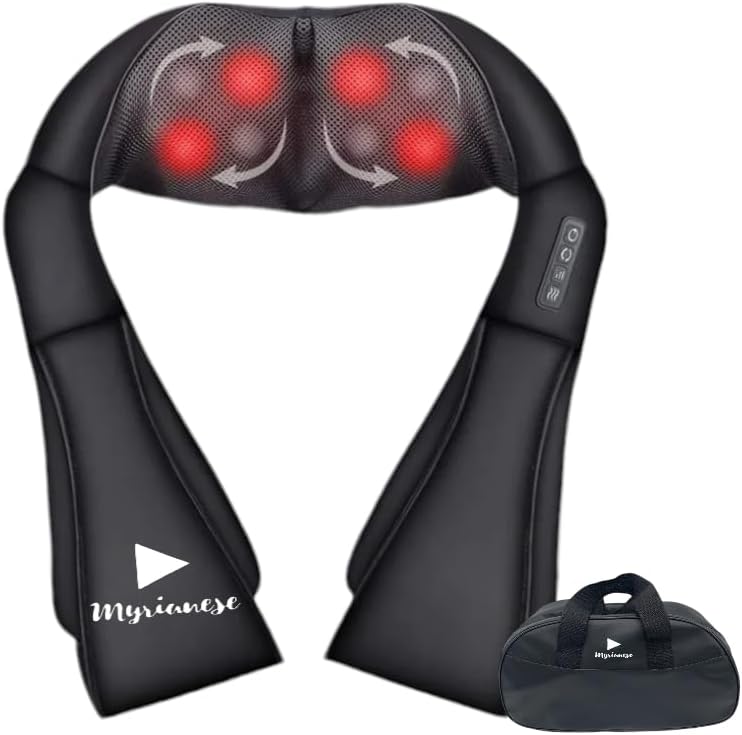 Masajeador de cuello, hombros y espalda Shiatsu 4D con masaje de amasamiento profundo con calor para uso relajante corporal en casa, automóvil,