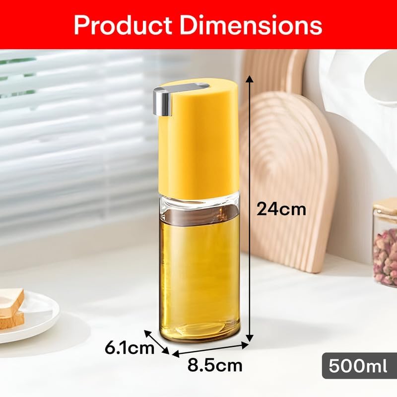 Image of PRIME PICK Smart Pour Glass Oil Dispenser Bottle Auto Flip Cap Stainless Steel No Drip Spout Leak Proof Kitchen Oil Vinegar Soy Sauce Storage Container Yellow 500 ml