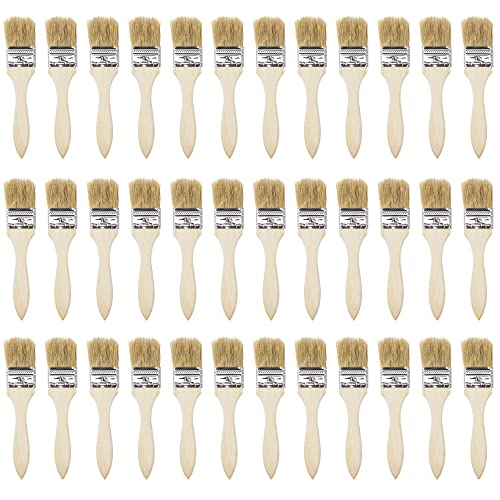 sourcing map 36Pcs 1.5 Inch Paint Brush Natural Bristle Flat Edge with Wood Handle Wall Treatment Tool for Paint, Varnishes, Glues