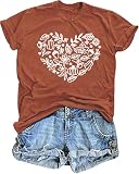 Halloween Shirts for Women Fall Tshirt Pumpkin Leaf Seeds Spice Heart Graphic Tee Top (S, Orange3)