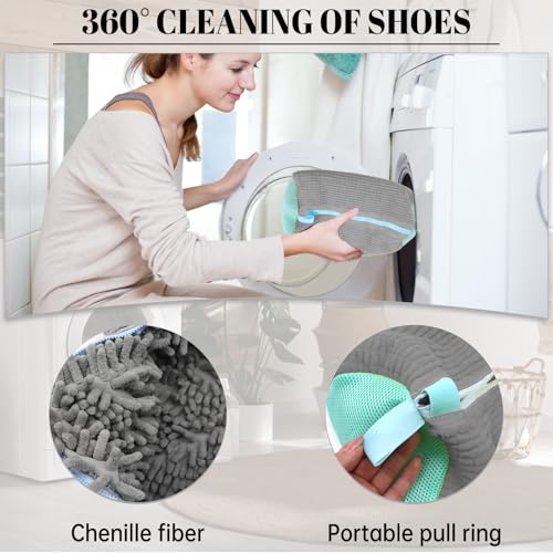 Schuhe Waschbeutel,Wiederverwendbarer Wäschebeutel mit Reißverschluss Schuhe Wäschesack,Verdickt Schuhe Waschbeutel mit 360° Reinigungsflusen für Turnschuhe,Tennisschuhe Alle Schuharten (40x20cm,Gray)
