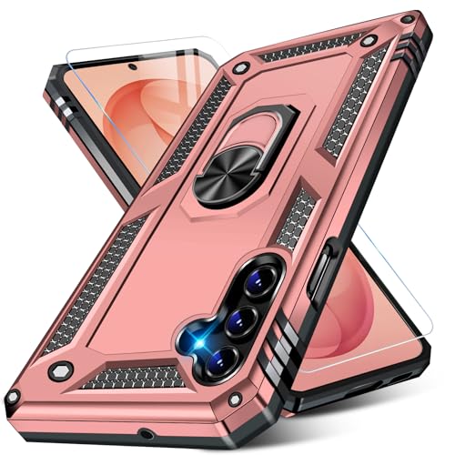 Image of for Samsung Galaxy S26 Plus Case with Screen Protector, Heavy Duty Military Grade Shockproof Rugged Protective Cover for Samsung S26 Plus Phone Case with Metal Ring Magnetic Kickstand (Pink)